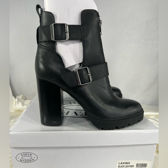 NEW Steve Madden Lavish Leather Black Zipper Boot Shoe Size 11 - Picture 2 of 13